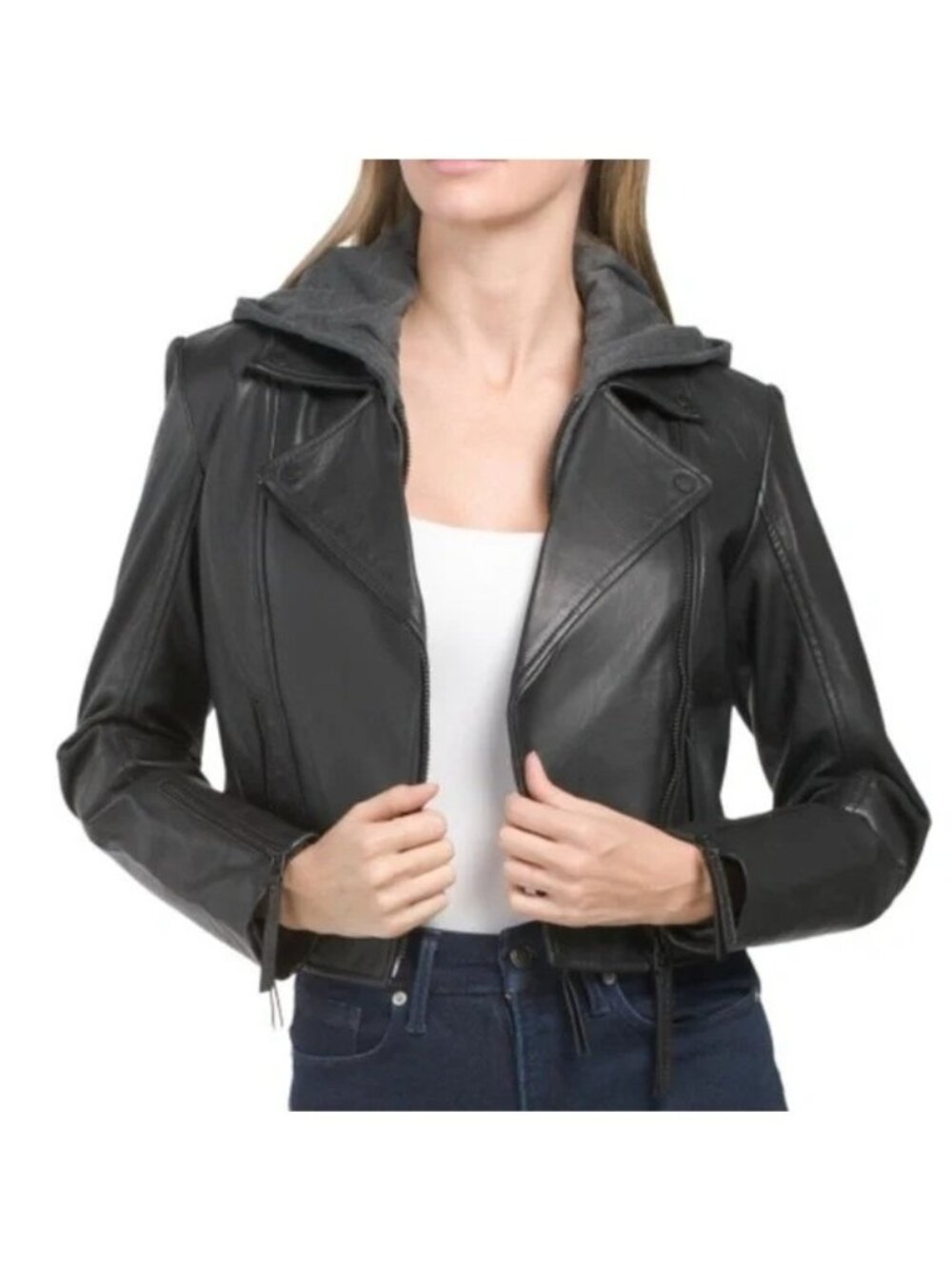 Bod & Christensen Alisson Hooded Leather Moto Biker Jacket Women's XS New NWT